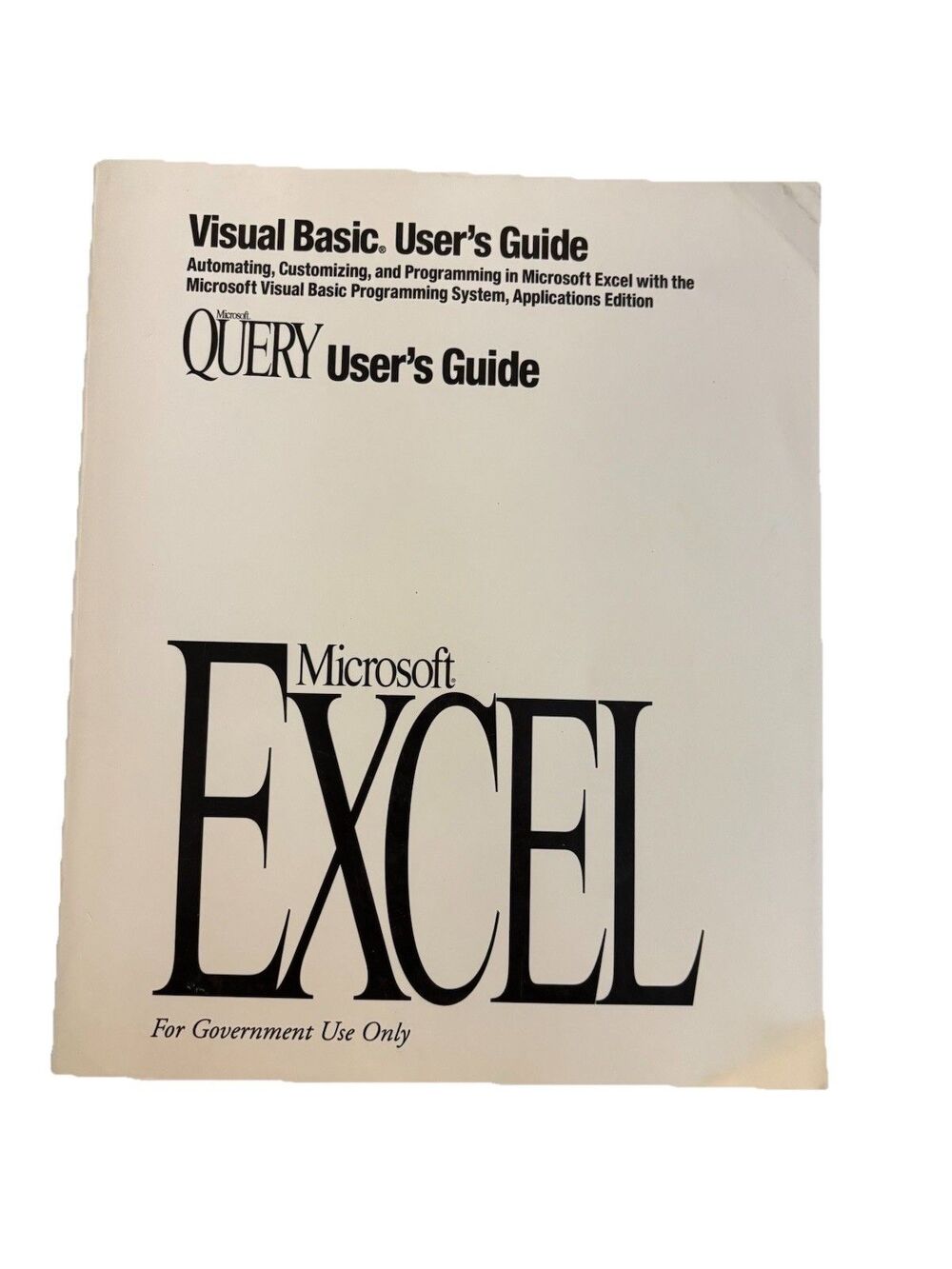 Microsoft Excel & Query Visual Basic User's Guide Version 5.0 Government Use ‘93 - Picture 1 of 3